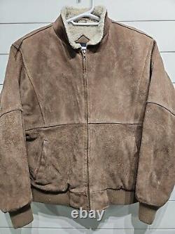 Vtg Suede Leather Sherpa Lined Mountain Western Rancher Coat Jacket Mens Large