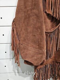 Vtg Tassel Genuine Brown Leather Western Native Motorcycle Jacket Mens Large