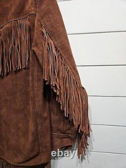 Vtg Tassel Genuine Brown Leather Western Native Motorcycle Jacket Mens Large
