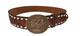 Vtg Tooled Western Belt with Award Medals Brass Buckle Customized SUE Women's L