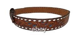 Vtg Tooled Western Belt with Award Medals Brass Buckle Customized SUE Women's L