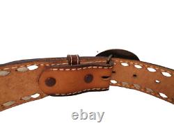 Vtg Tooled Western Belt with Award Medals Brass Buckle Customized SUE Women's L