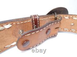 Vtg Tooled Western Belt with Award Medals Brass Buckle Customized SUE Women's L