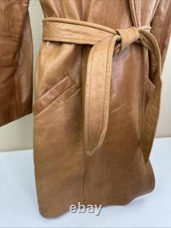 Vtg Tregos Leather Trench Coat Western Faux Fur Penny Lane Boho Wmns 12R Belted