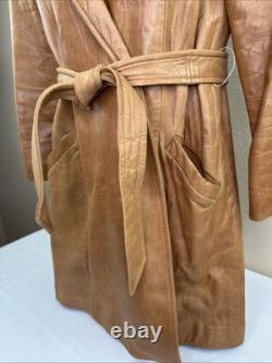 Vtg Tregos Leather Trench Coat Western Faux Fur Penny Lane Boho Wmns 12R Belted