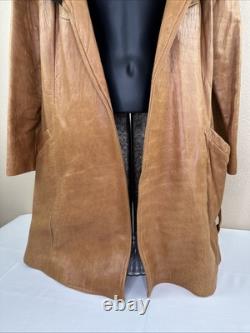 Vtg Tregos Leather Trench Coat Western Faux Fur Penny Lane Boho Wmns 12R Belted