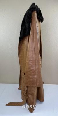 Vtg Tregos Leather Trench Coat Western Faux Fur Penny Lane Boho Wmns 12R Belted
