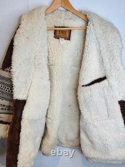 Vtg Western Blanket Leather&wool Shearling Marlboro Man Rancher Jacket Coatl/xl