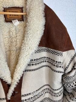 Vtg Western Blanket Leather&wool Shearling Marlboro Man Rancher Jacket Coatl/xl