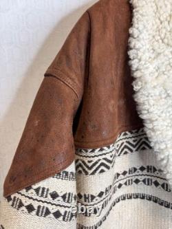 Vtg Western Blanket Leather&wool Shearling Marlboro Man Rancher Jacket Coatl/xl