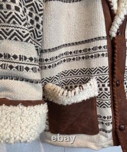 Vtg Western Blanket Leather&wool Shearling Marlboro Man Rancher Jacket Coatl/xl