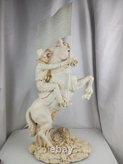 Vtg Western Cowboy Holding American Flag Riding Horse Sculpture Figurine Resin