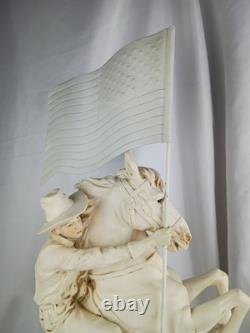 Vtg Western Cowboy Holding American Flag Riding Horse Sculpture Figurine Resin