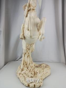 Vtg Western Cowboy Holding American Flag Riding Horse Sculpture Figurine Resin