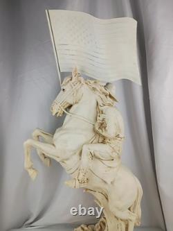 Vtg Western Cowboy Holding American Flag Riding Horse Sculpture Figurine Resin