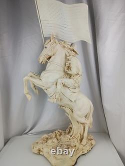 Vtg Western Cowboy Holding American Flag Riding Horse Sculpture Figurine Resin