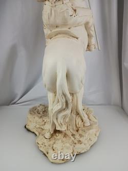 Vtg Western Cowboy Holding American Flag Riding Horse Sculpture Figurine Resin
