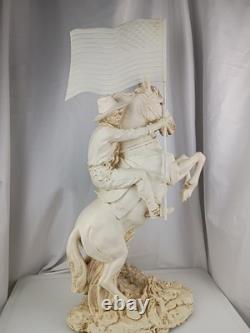 Vtg Western Cowboy Holding American Flag Riding Horse Sculpture Figurine Resin