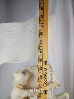 Vtg Western Cowboy Holding American Flag Riding Horse Sculpture Figurine Resin