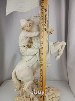 Vtg Western Cowboy Holding American Flag Riding Horse Sculpture Figurine Resin