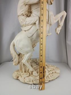 Vtg Western Cowboy Holding American Flag Riding Horse Sculpture Figurine Resin