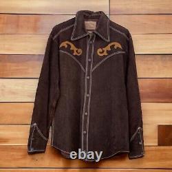 Vtg Western Cowboy Shirt Jacket Brown Mens Size XL Snap Up Suede Leather Mexico