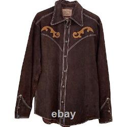 Vtg Western Cowboy Shirt Jacket Brown Mens Size XL Snap Up Suede Leather Mexico