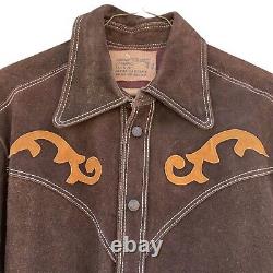 Vtg Western Cowboy Shirt Jacket Brown Mens Size XL Snap Up Suede Leather Mexico