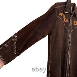 Vtg Western Cowboy Shirt Jacket Brown Mens Size XL Snap Up Suede Leather Mexico