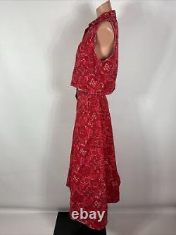 Vtg Western Denim Crop Top Skirt Set USA Prairie Heat Red Paisley All Over Print