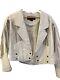 Vtg White Leather Tassel Fringe Medallion Western Moto Rocker Biker Jacket Sz L