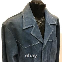 Vtg Wilson's M Julian Men Blue Leather Western Sport Coat Suede Cowboy Jacket L