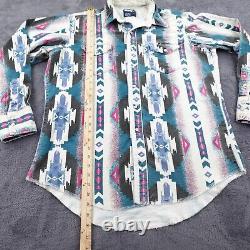 Vtg Wrangler Brushpopper Pearl Snap Shirt Mens 17 Southwestern Aztec Bold Ranch