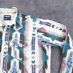 Vtg Wrangler Brushpopper Pearl Snap Shirt Mens 17 Southwestern Aztec Bold Ranch