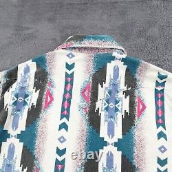 Vtg Wrangler Brushpopper Pearl Snap Shirt Mens 17 Southwestern Aztec Bold Ranch