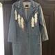 Vtg painted Denim Trench Coat Southwest Western Feather Indian Maid Long