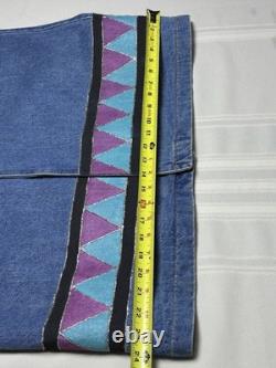 Vtg painted Denim Trench Coat Southwest Western Feather Indian Maid Long
