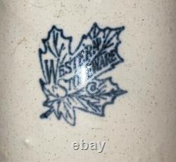 WESTERN STONEWARE WHISKEY JUG Maple Leaf Logo Tan Brown Crock 1 Gallon Antique