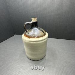 WESTERN STONEWARE WHISKEY JUG Maple Leaf Logo Tan Brown Crock 1 Gallon Antique