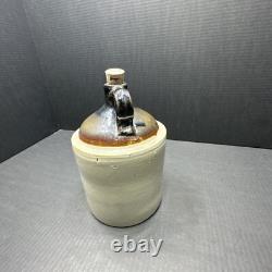 WESTERN STONEWARE WHISKEY JUG Maple Leaf Logo Tan Brown Crock 1 Gallon Antique