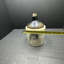 WESTERN STONEWARE WHISKEY JUG Maple Leaf Logo Tan Brown Crock 1 Gallon Antique