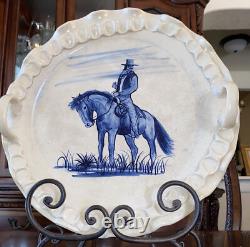 Western Art Large Tray With Hand Painted Cowboy Cow Creek Pottery 16 W Unique