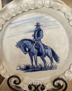 Western Art Large Tray With Hand Painted Cowboy Cow Creek Pottery 16 W Unique
