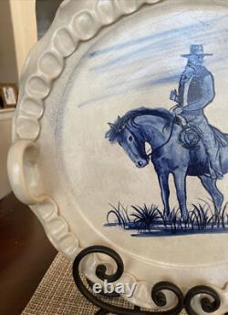 Western Art Large Tray With Hand Painted Cowboy Cow Creek Pottery 16 W Unique