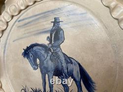 Western Art Large Tray With Hand Painted Cowboy Cow Creek Pottery 16 W Unique