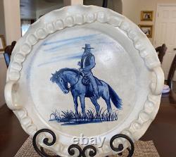 Western Art Large Tray With Hand Painted Cowboy Cow Creek Pottery 16 W Unique
