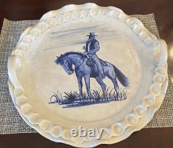 Western Art Large Tray With Hand Painted Cowboy Cow Creek Pottery 16 W Unique