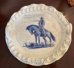 Western Art Large Tray With Hand Painted Cowboy Cow Creek Pottery 16 W Unique