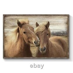 Western Brown Horse Wooden Art Large Framed Rustic Pictures Farmhouse Wild A