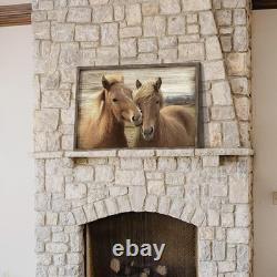 Western Brown Horse Wooden Art Large Framed Rustic Pictures Farmhouse Wild A